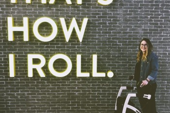 Woman with EDS using a rollator wheelchair