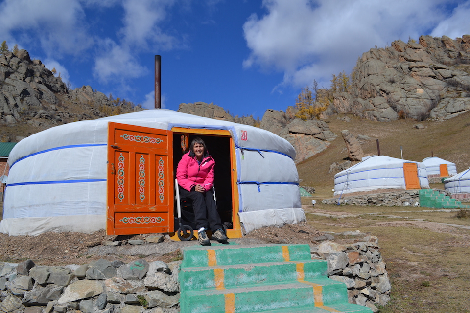 Woman in a wheelchair having holidays in Mongolia