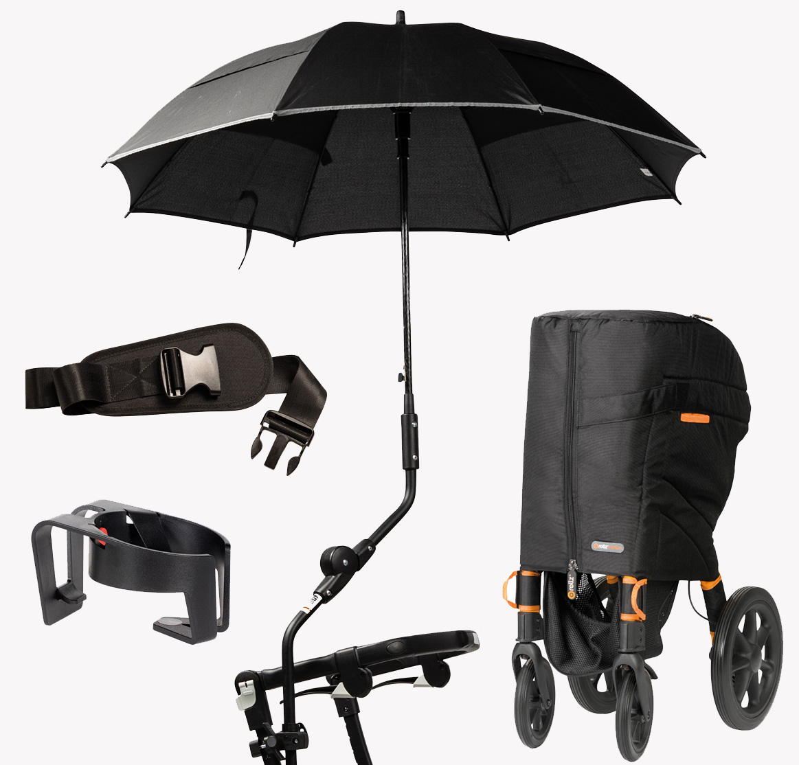 Rollz Flex Regenschirm, schwarz, verstellbar, Schirm für Ihren RollzFlex  Rollator, Burbach + Goetz