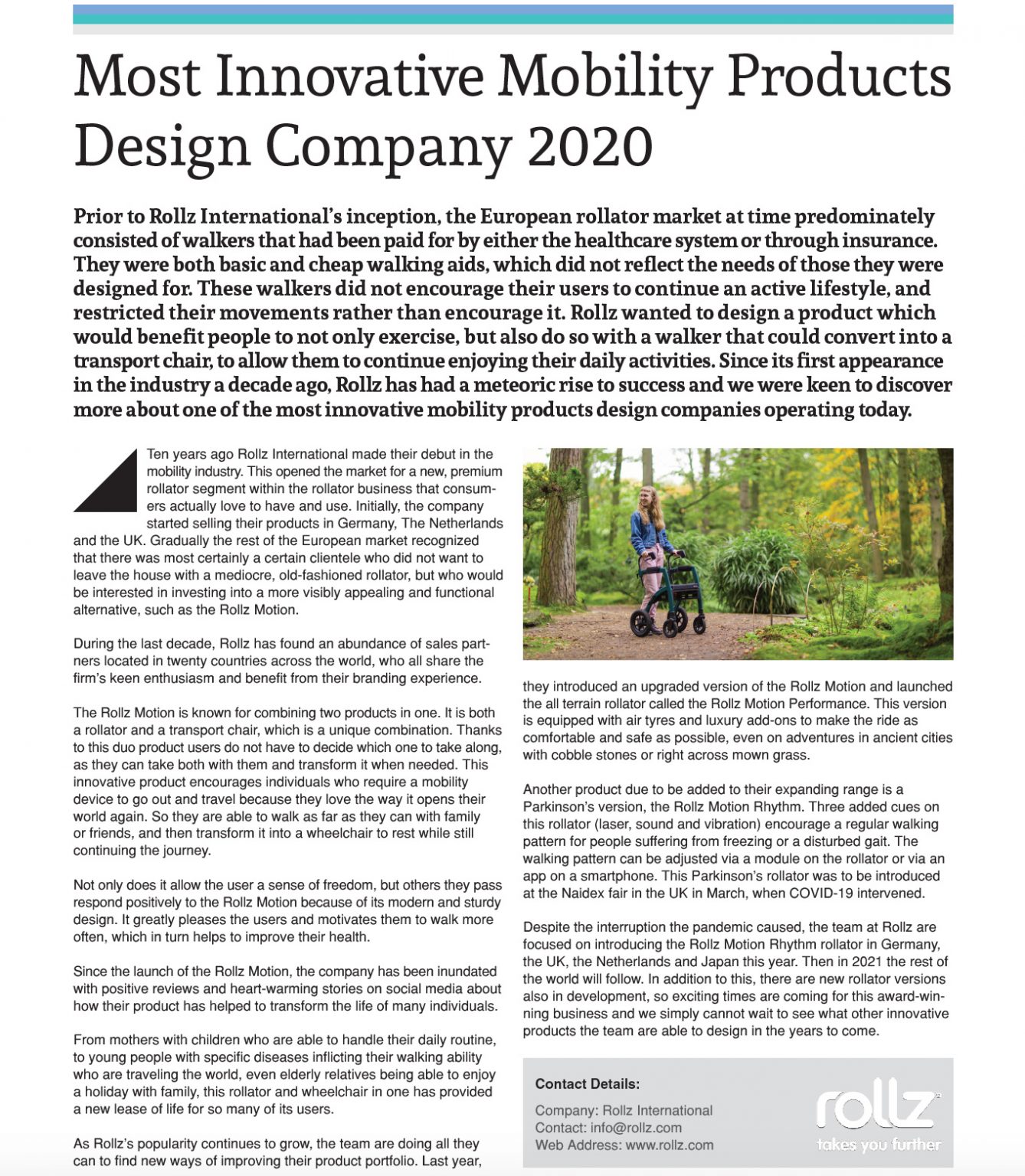 Most Innovative Mobility Products Design Company 2020 Rollz International
