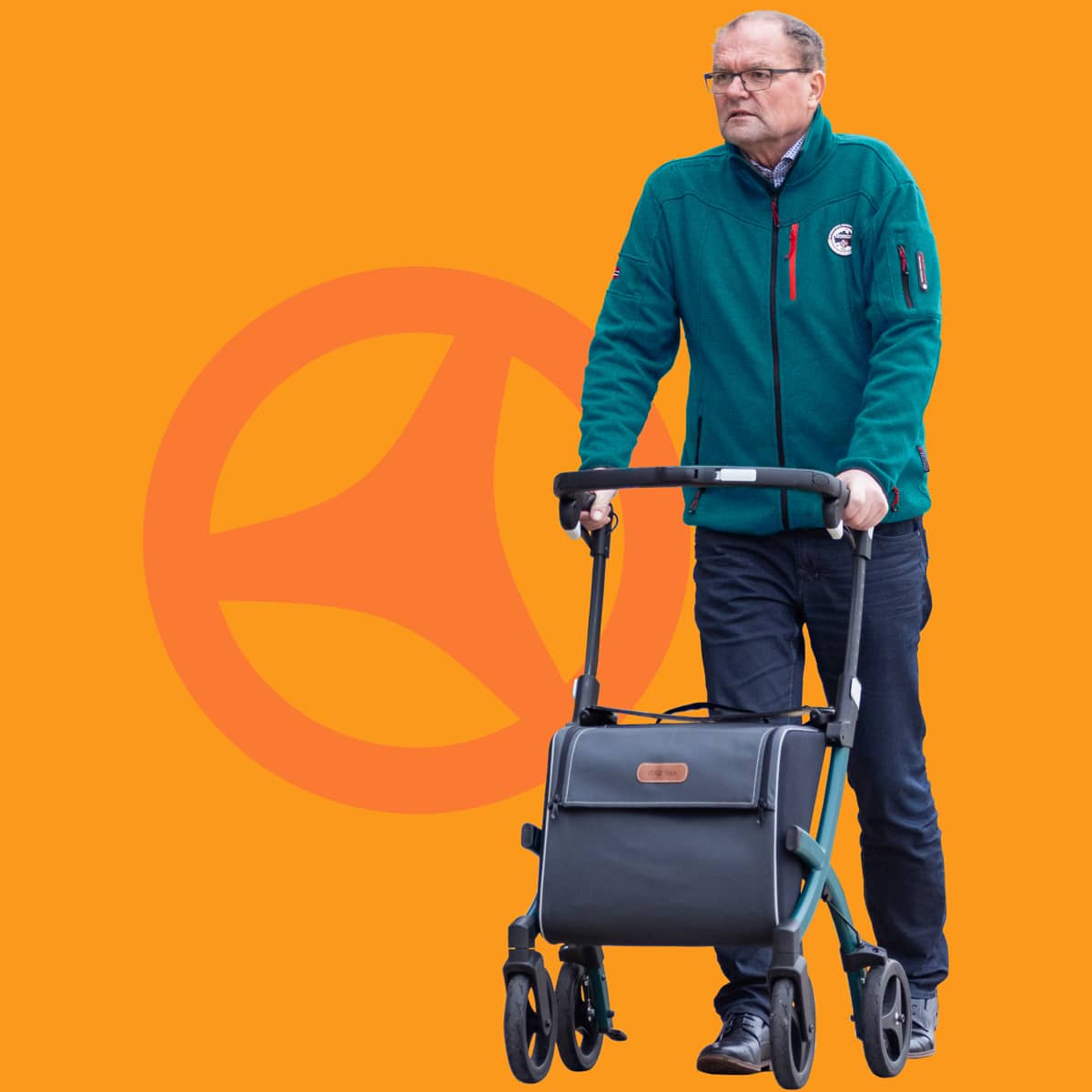 Man walking with a Rollz Flex rollator with big shopping bag